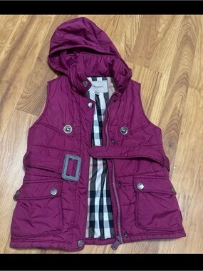 Burberry Magenta Hooded Vest with Classic Check Lining